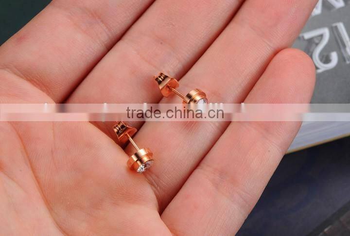 KSTONE Fashion Jewelry Rose Gold Round Shaped CZ Diamond Crystal Stud Earrings
