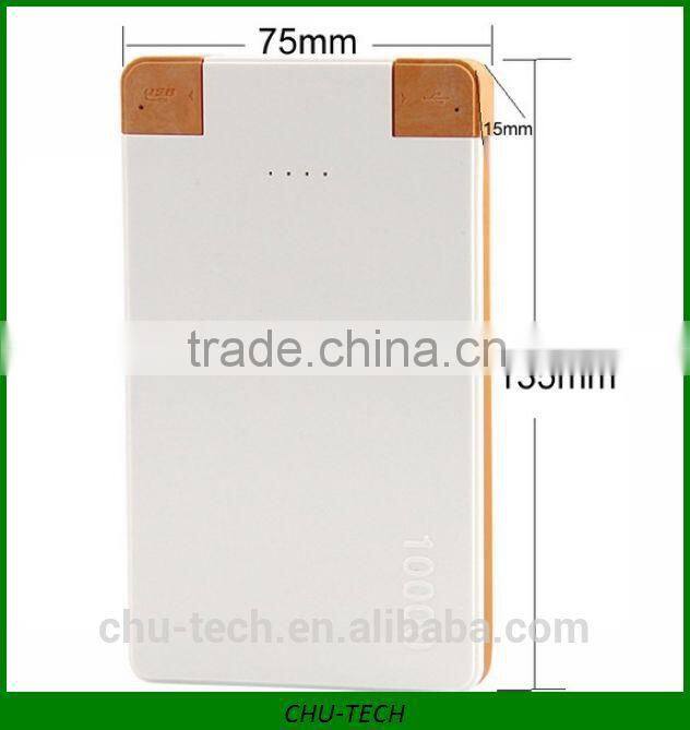 Double outputs 10000mah power bank with colorful cable