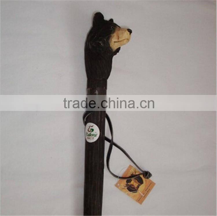 Carved animal head straight wooden mountain climbing stick