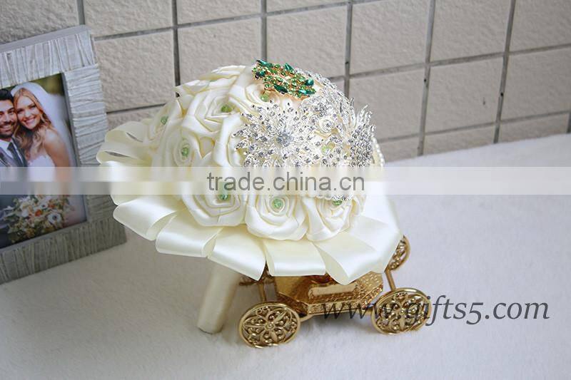 Graceful wedding bouquet with Rhinestones Satin Silk Ribbons Pearls Jewels Bridal Bouquet Bridesmaid Bouquet