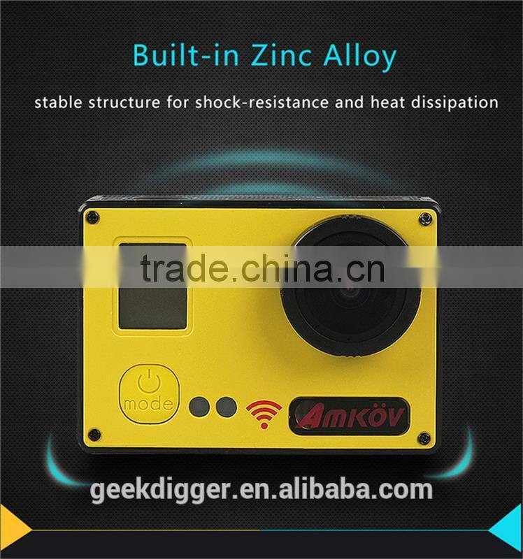 Yellow AMK7000S 4K 2.0" LCD 170 Degree Wide Angle Waterproof Wifi Action Camera with Remote Control Watch