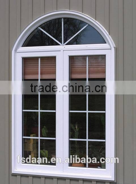 aluminum side hung casement window with half round spoked pediment