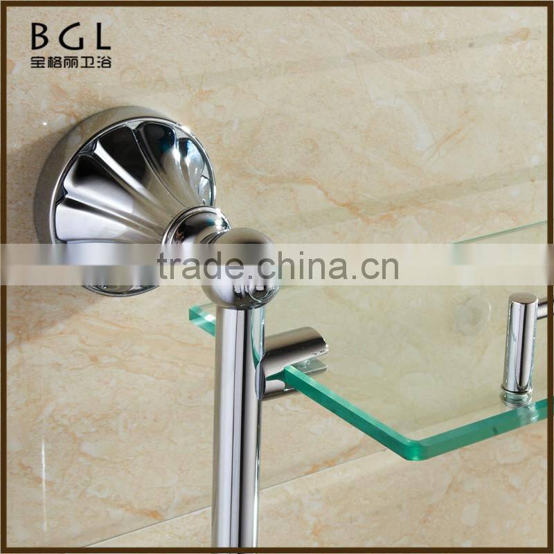11102 hot sale zinc alloy chrome bathroom accessories double glass shelf