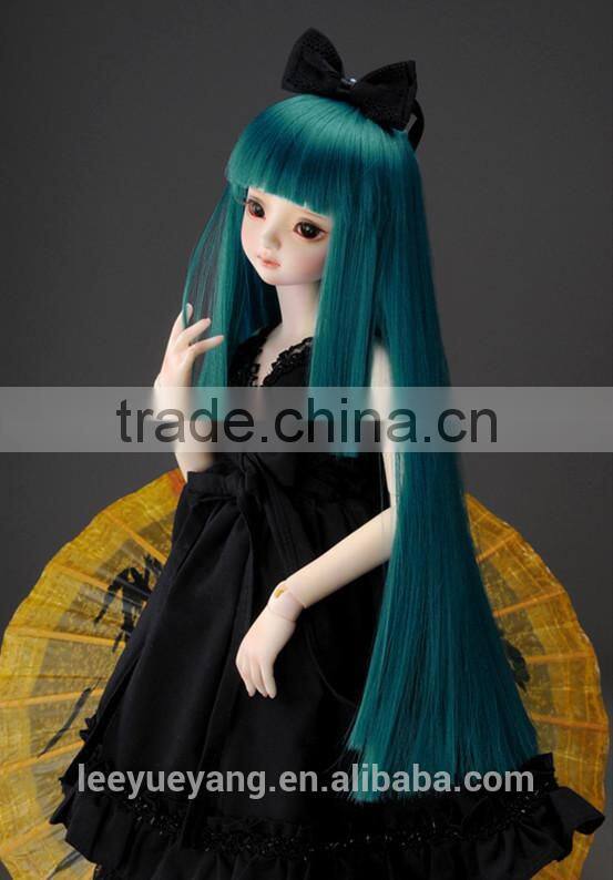 New style long dark blue straight 1/4 BJD doll wig