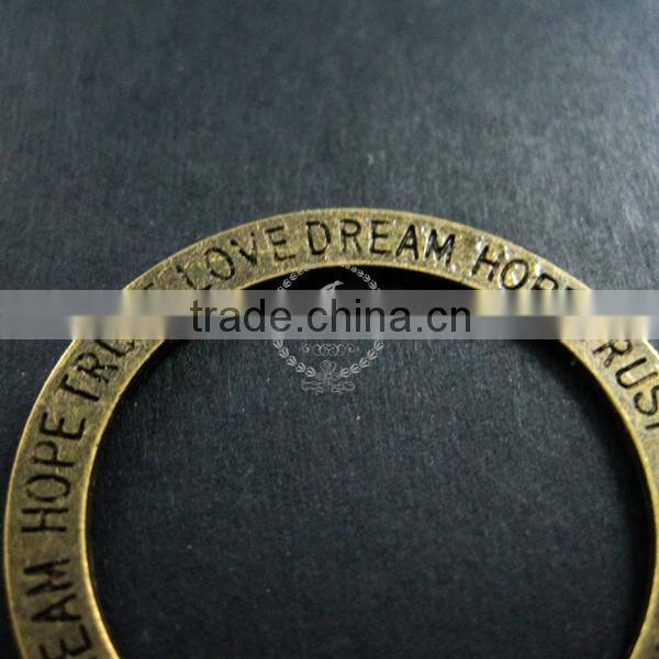 35mm vintage style bronze plated alloy round circle hope trust love dream engraved pendant charm DIY supplies 1810203