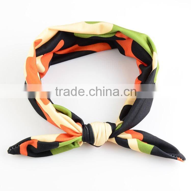 Whlesale Elegant Vintage Camo Fabric Hair Accessories For Baby Girl Dress Hair Band Bunny Ear Baby Bowknot