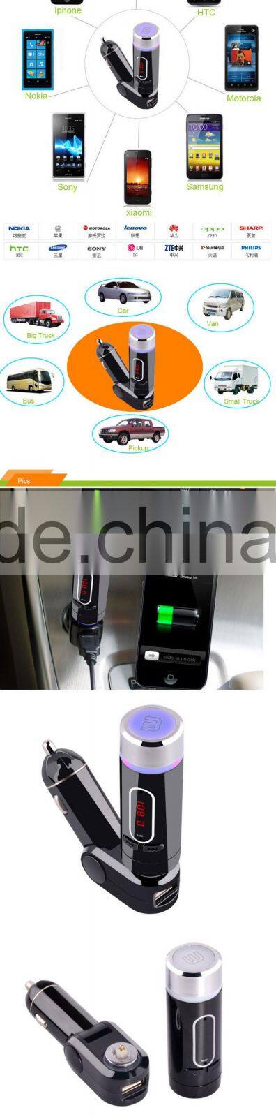 bluetooth car mp3 player fm transmitter with usb charger