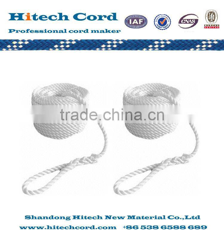 white color 18mm 3 strands twisted polyester rope with loop