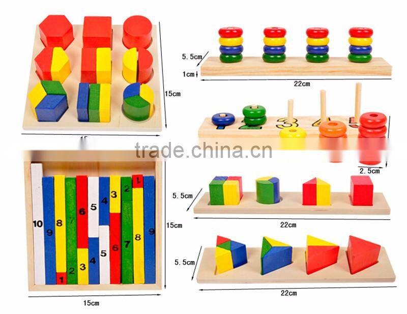 Early educational toy montessori with 14pcs wooden geometry blocks