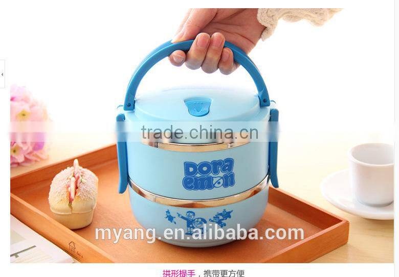 2015 Wholesale cartoon two layer thermal insulation lunch box /lovely thermal insulation lunch box for kid, heat