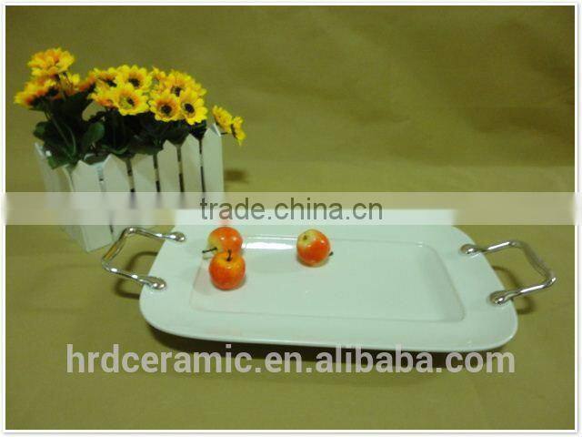 Hot sale porcelain plate with handle,stock ceramic tableware