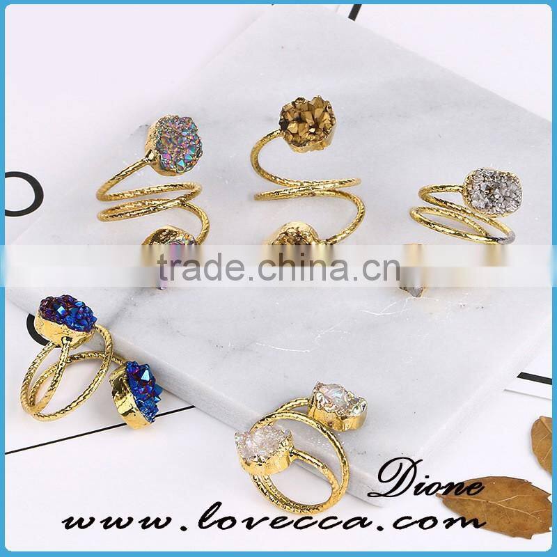 Lovely agate cluster natural gemstone ring silver plated