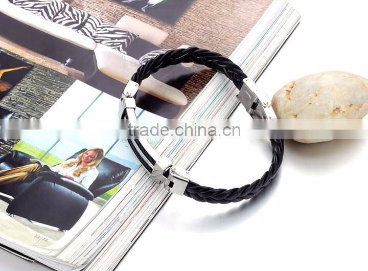 Wholesale Stainless Steel Genuine Gold Men silicone rubber Bracelet Mens Leather Bracelet