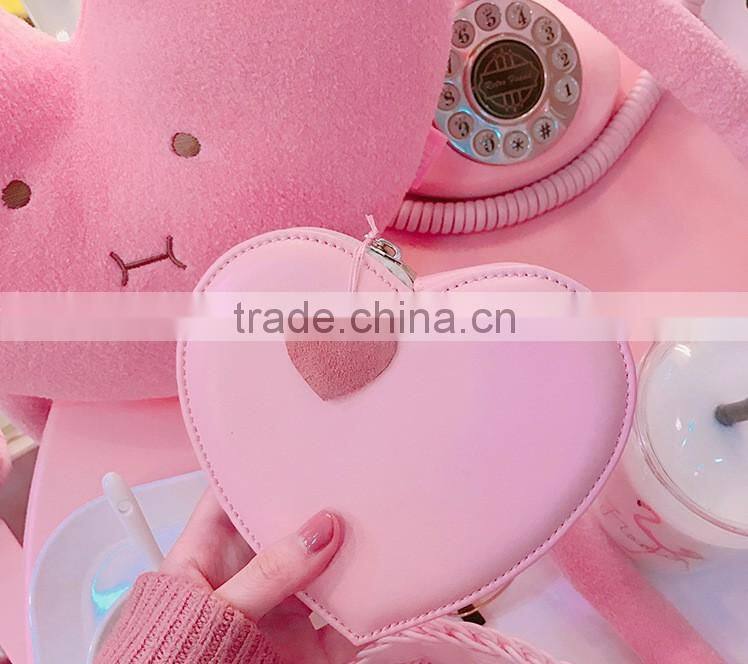Sweet Heart Design Ladies Zipper Card Wallets Cute Coin Bag with Pink Pendant