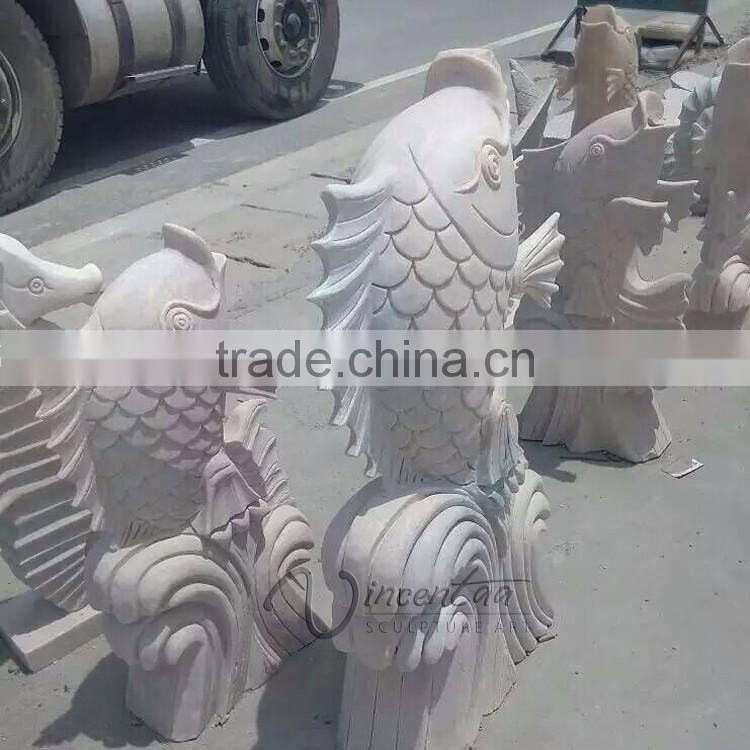Cheap natural stone white marble Chinese fish sculpture