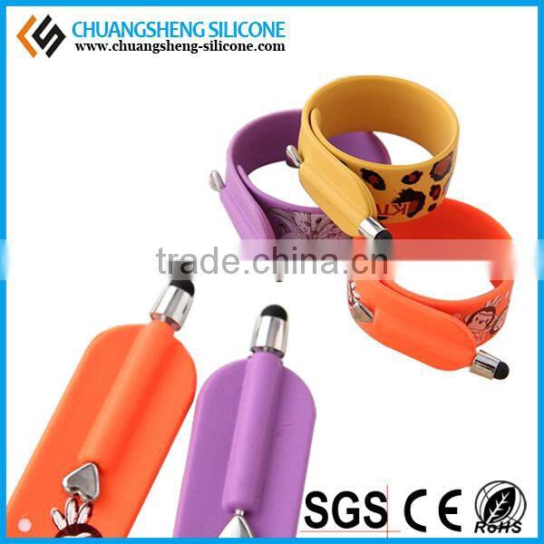 ad promotion gift mobile phone & tablet touch screen silicone stylus pen with slap band from China factory