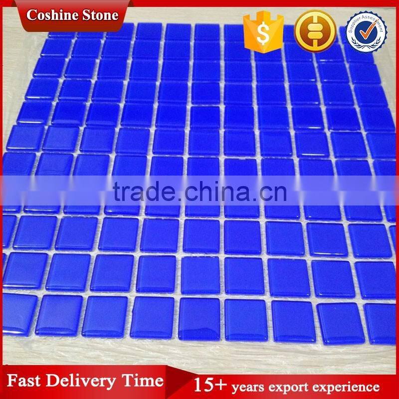 Deep blue pure color cheap glass tile pool mosaics