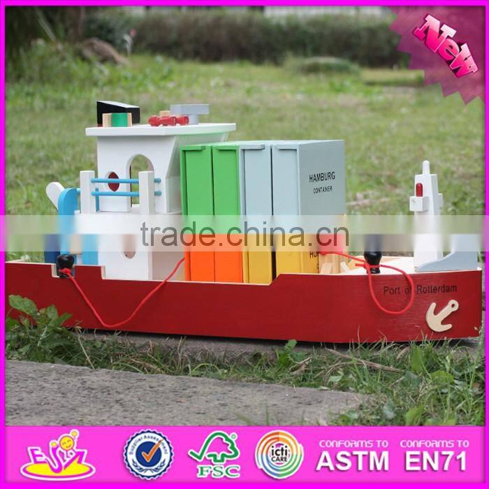 2016 new design funny children wooden toy container ship W04F006