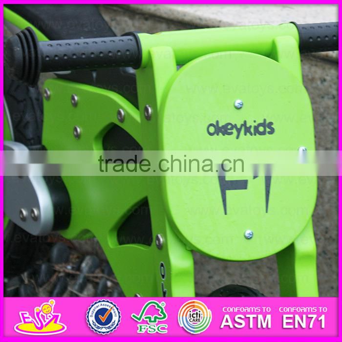 Green Motor Style Kids Wooden Balance Bike with CE approval,Cheap Balance Children wooden balance bike W16C069