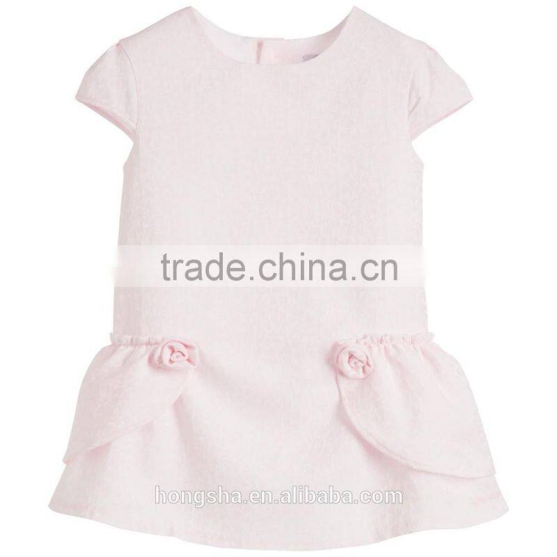 Fashion Baby Girl Dress Pink Cotton Jacquard Kids Dresses With Peplum HSD6988