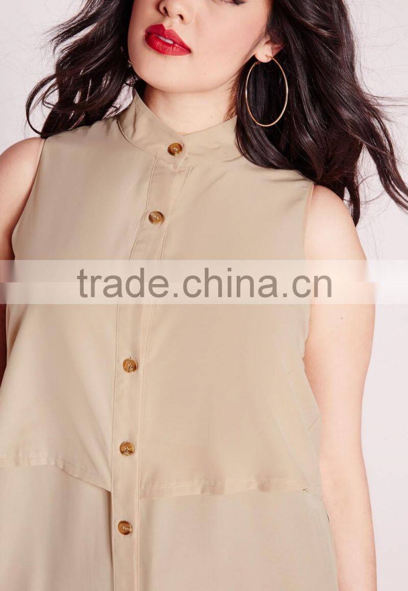 Wholesale plus size clothing 2016 fancy buttons tunic top HST3701