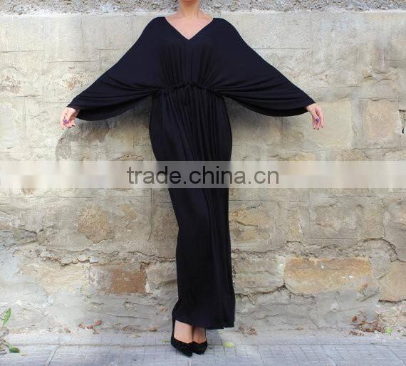 2017 Spring Summer Black Elegant Long Sleeve Maxi Evening Dress For Fat Women Casual Caftan HSD5976