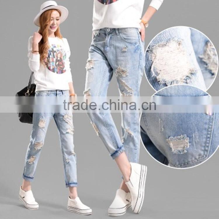 Latest Wholesale Ladies jeans top new design fashion sexy light denim Jeans Pants manufacturing China
