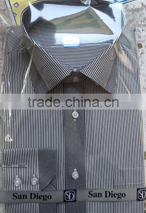 Men handsome grey stripe dark T/C dress shirt 2015