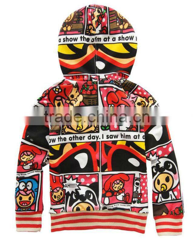 OEM 100% cotton allover full printing zipper hoody for chidren and kids