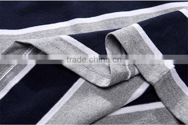 2016 new model 100% cotton mens` short sleeve strip polo shirt with rib collar