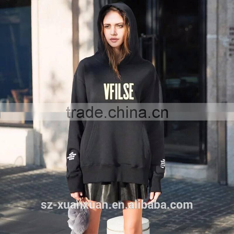 Newest design blackl printing long sleeve pullover hoody for women