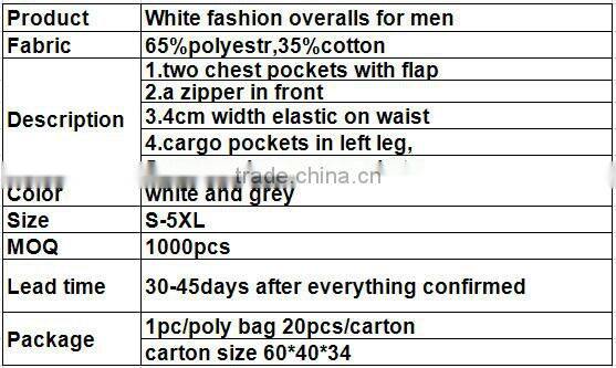Hi Vis cheap white fashion workwear overalls for men