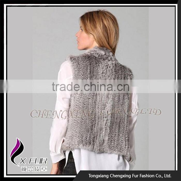 CX-G-B-185C Wholesale Women Plus Size Fur Vest Knitted Real Rabbit Fur Gilet