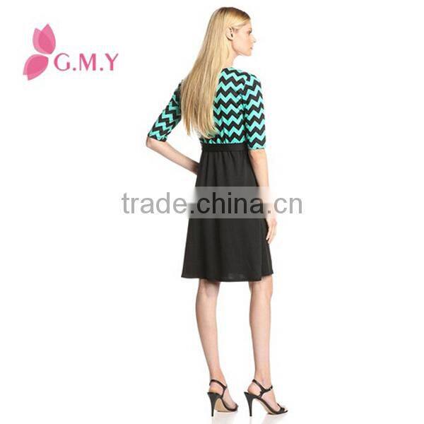 Women's Print Top Skirt Wrap Dress Top Quality Female Business Dress