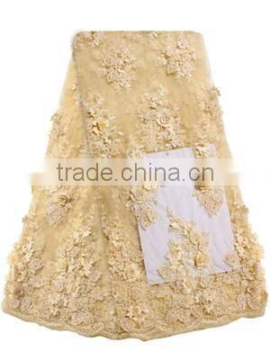 Hot Design Bestway 3d Flower French Tulle Lace Fabric With Beads And Stones For Party Dress FL0167