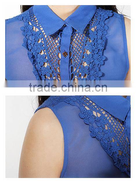 New Design Sleeveless See Through Royal Chiffon Tops
