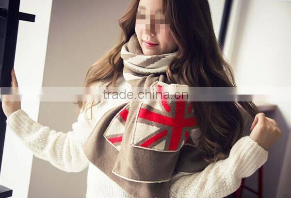 Autumn and winter latest design British flag design knit with pocket couple knit scarf