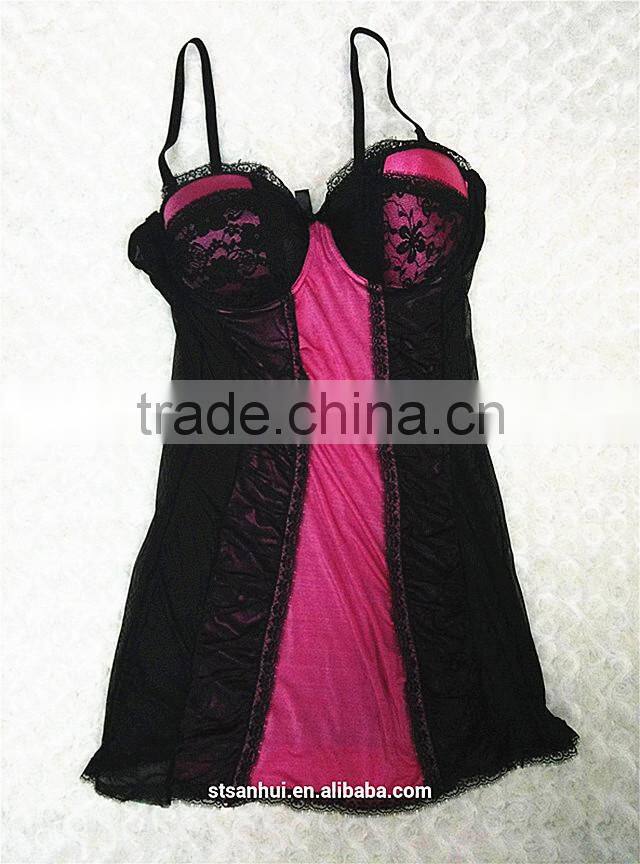 factory hot sale sexy black lace trim women babydoll sexy lingerie night wear