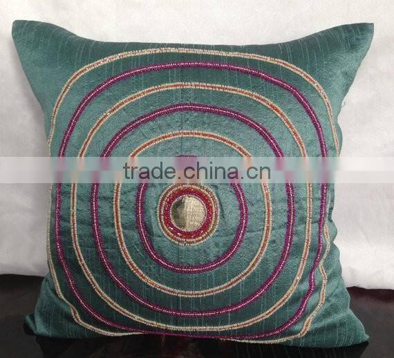 Grey beaded pillow, grey decorative pillow, grey magenta pillow, grey cushion, floor pillow, grey throw pillow sofa toss