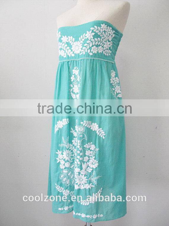 Fashion strapless embroidered mexican dress wholesale mexico clothing