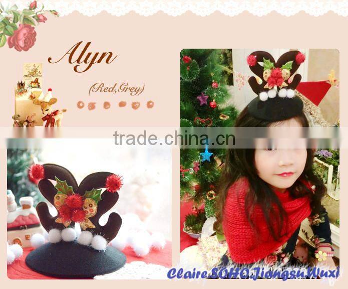 2014 Alibaba Wholesale Christmas Reindeer Felt Mini Top Hat for girls