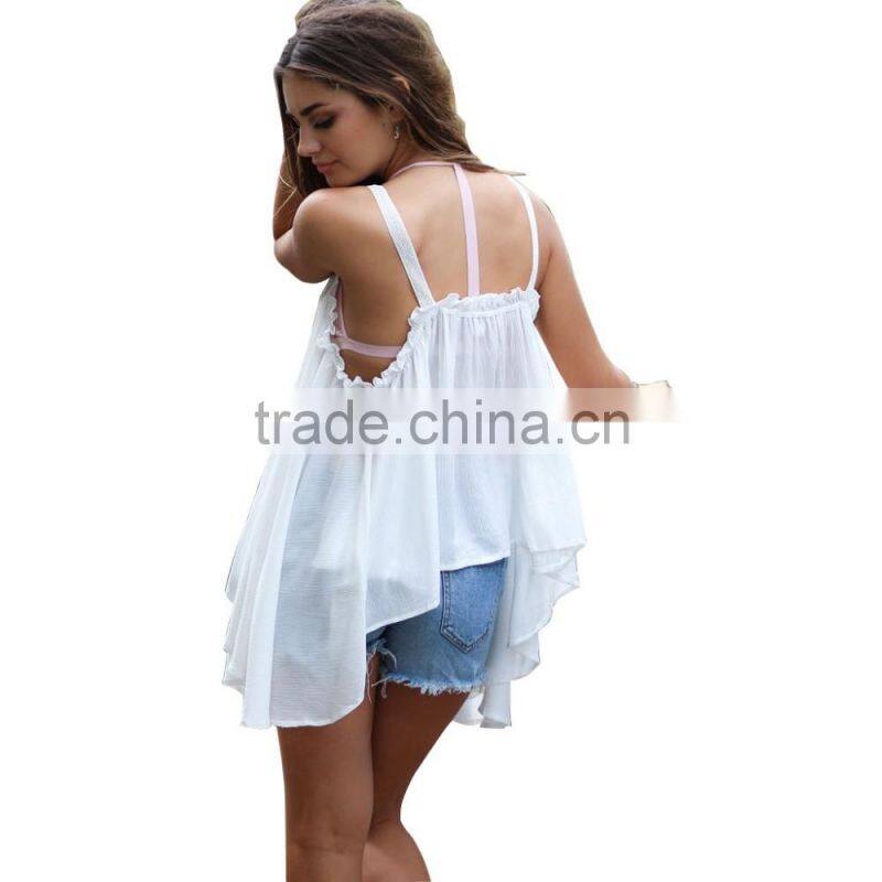Fashion Summer Customize Women's White Sleeveless Top For Wholesale 2017