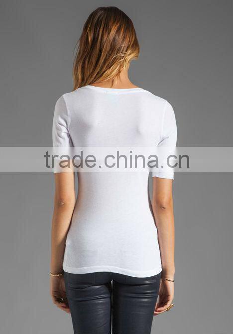 short sleeve v-neck high quality tee shirt in white