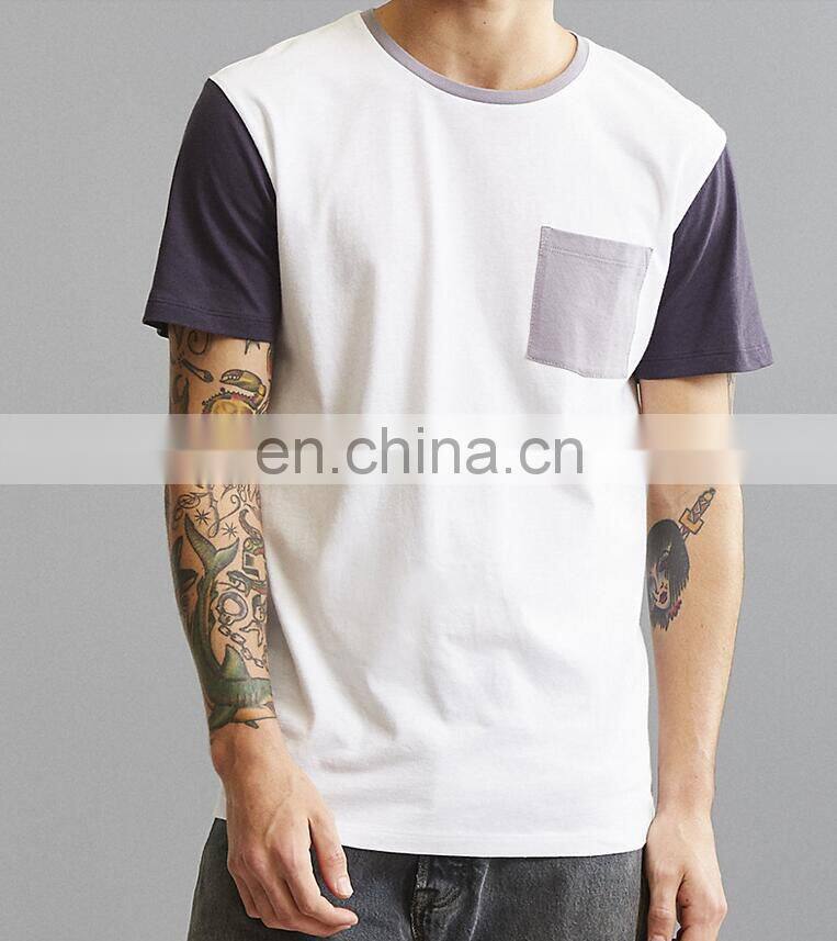 2017 Pure And Fresh Custom Men Shortsleeve Pocket Shirts Contrast Color O-collar Loose Style T-shirt