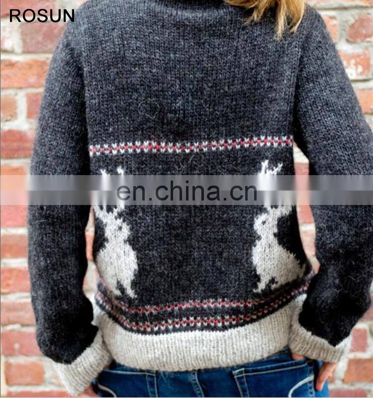 Wool ugly christmas sweater design for girl with jackalope patterns of loose fit wholesale clothing direct from China
