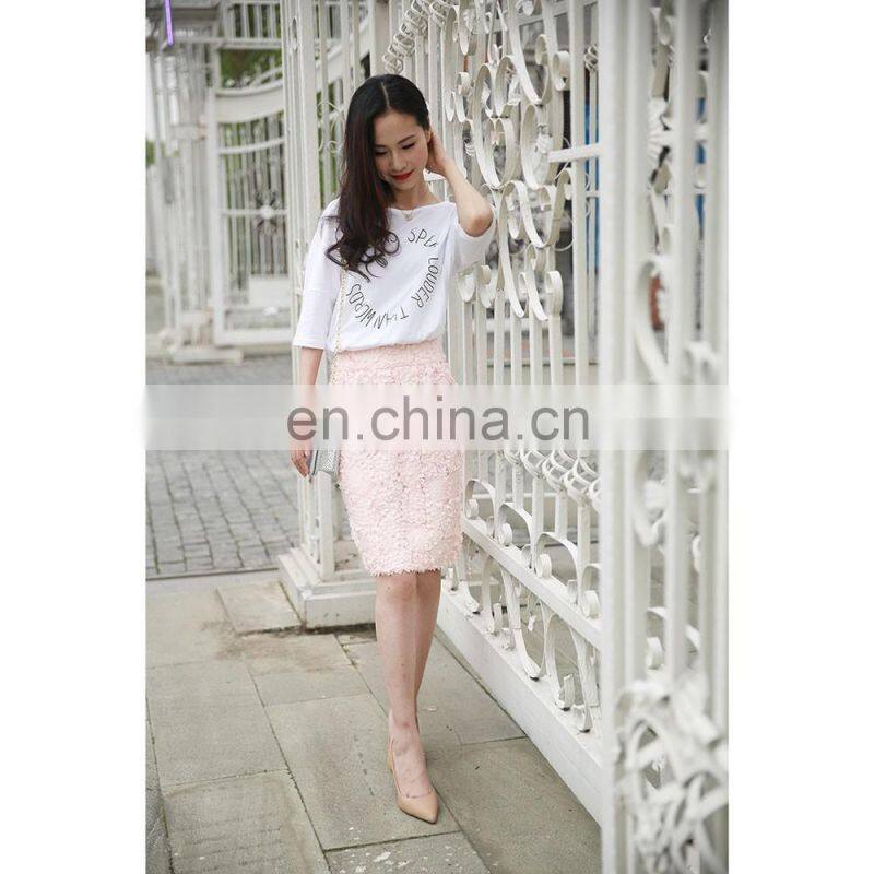 Pink 3d flower pretty lace skirt for lady