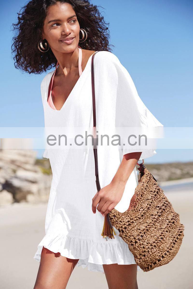 Black White Beach Deep V Neck Tunic Women White Bikini Cover Up Swimsuit Beach Dress Transparent Sundresses Swim Blouses