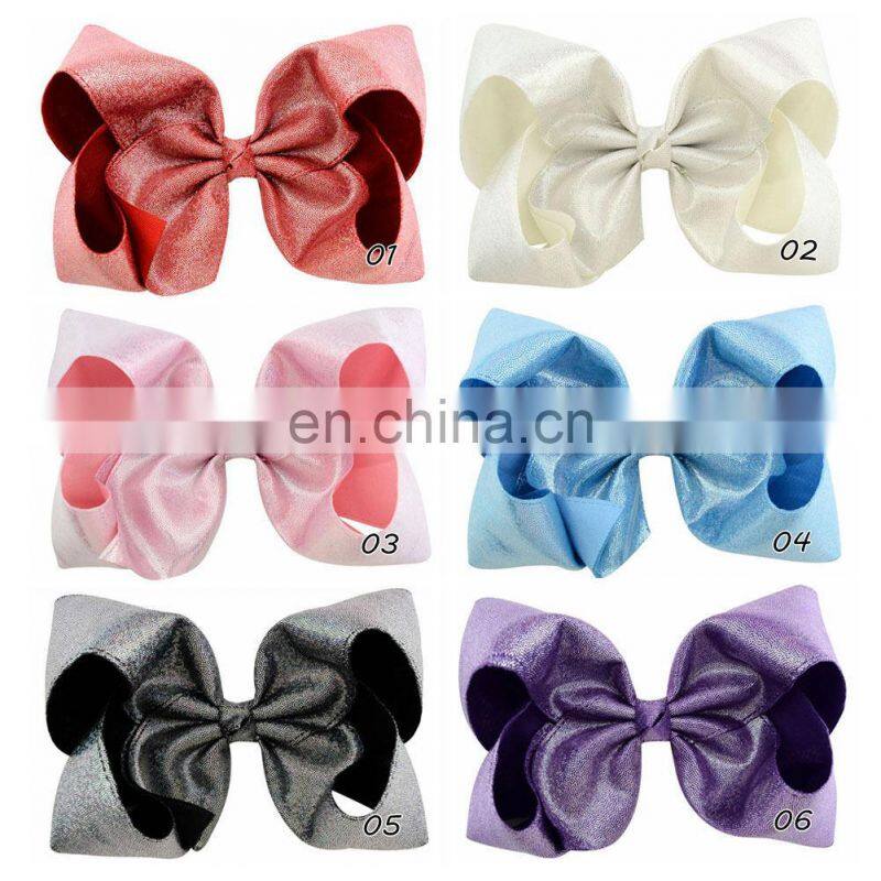 8inches Girl Solid Color Hair Clips Kids LASER PU Barrettes big bow 6Colors