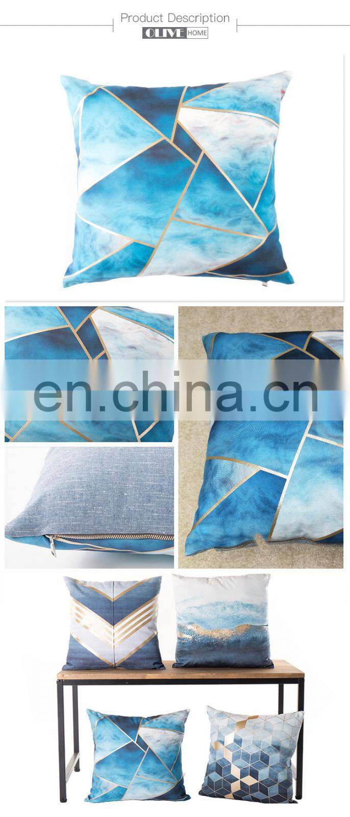 2018 New Design Geometric Figure Gold Stamping Marble Printed Cushion Cover For Spring