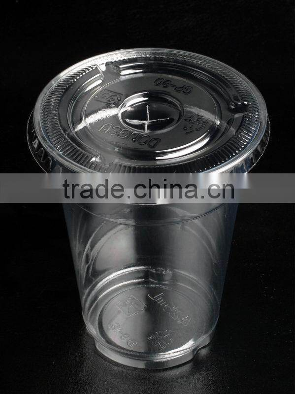90mm crystal clear disposable PET/plastic flat lid for various paper cup, plastic cup with straw cross